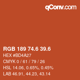 カラーコード: RGB 189 74.6 39.6 | qconv.com
