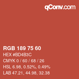 Color code: RGB 189 75 60 | qconv.com
