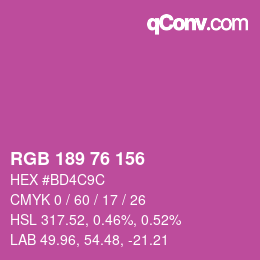 カラーコード: RGB 189 76 156 | qconv.com