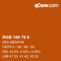 Color code: RGB 189 79 8 | qconv.com