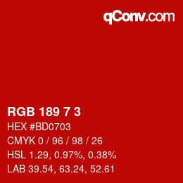 Color code: RGB 189 7 3 | qconv.com