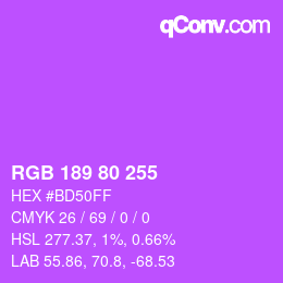 Color code: RGB 189 80 255 | qconv.com
