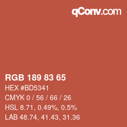 Color code: RGB 189 83 65 | qconv.com