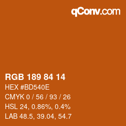 Color code: RGB 189 84 14 | qconv.com