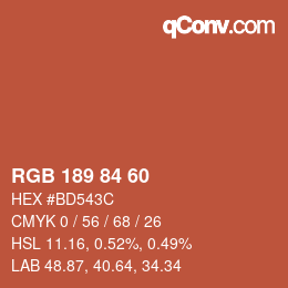 カラーコード: RGB 189 84 60 | qconv.com