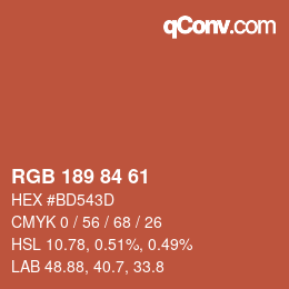 カラーコード: RGB 189 84 61 | qconv.com