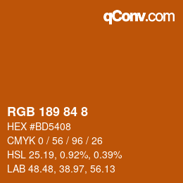 Color code: RGB 189 84 8 | qconv.com