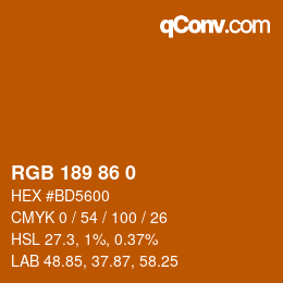 Color code: RGB 189 86 0 | qconv.com