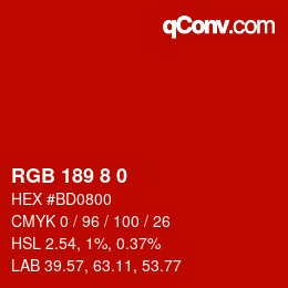 カラーコード: RGB 189 8 0 | qconv.com