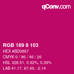 カラーコード: RGB 189 8 103 | qconv.com