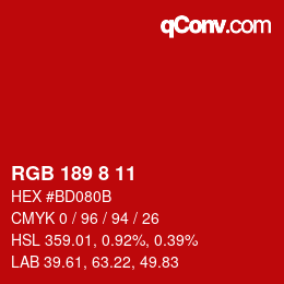 Color code: RGB 189 8 11 | qconv.com