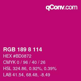 Color code: RGB 189 8 114 | qconv.com