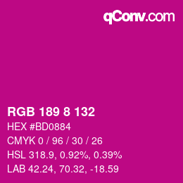 Color code: RGB 189 8 132 | qconv.com