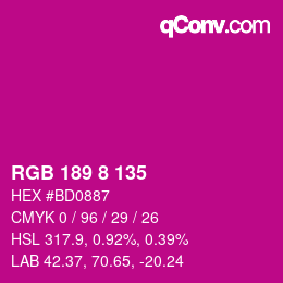 Color code: RGB 189 8 135 | qconv.com