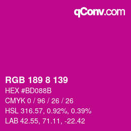カラーコード: RGB 189 8 139 | qconv.com