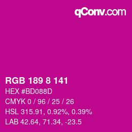 Color code: RGB 189 8 141 | qconv.com