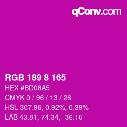 Color code: RGB 189 8 165 | qconv.com