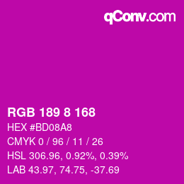 Color code: RGB 189 8 168 | qconv.com