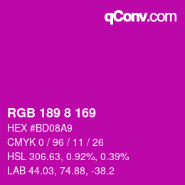 カラーコード: RGB 189 8 169 | qconv.com