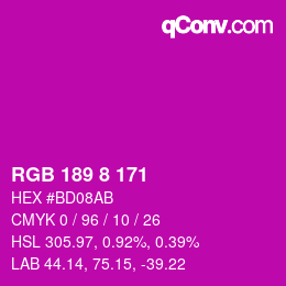カラーコード: RGB 189 8 171 | qconv.com