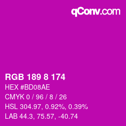 カラーコード: RGB 189 8 174 | qconv.com