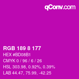 Color code: RGB 189 8 177 | qconv.com