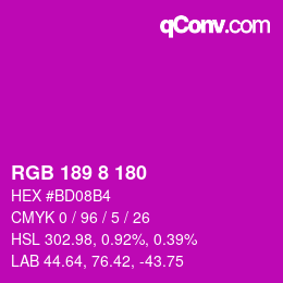 Color code: RGB 189 8 180 | qconv.com