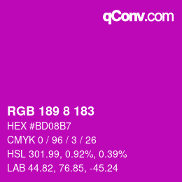 カラーコード: RGB 189 8 183 | qconv.com