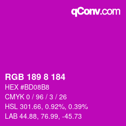 カラーコード: RGB 189 8 184 | qconv.com