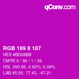 Color code: RGB 189 8 187 | qconv.com