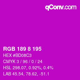 Color code: RGB 189 8 195 | qconv.com