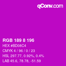 颜色代码: RGB 189 8 196 | qconv.com