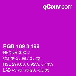 カラーコード: RGB 189 8 199 | qconv.com