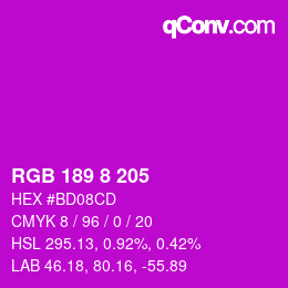 カラーコード: RGB 189 8 205 | qconv.com