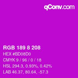 Color code: RGB 189 8 208 | qconv.com