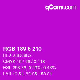 カラーコード: RGB 189 8 210 | qconv.com