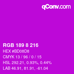 Color code: RGB 189 8 216 | qconv.com