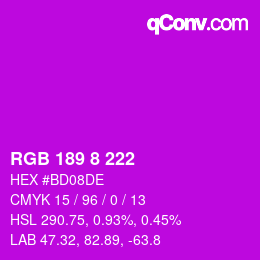 カラーコード: RGB 189 8 222 | qconv.com