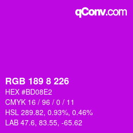 カラーコード: RGB 189 8 226 | qconv.com