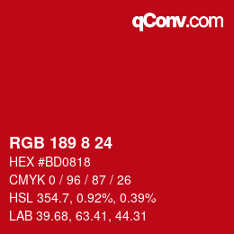 Color code: RGB 189 8 24 | qconv.com