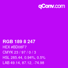 カラーコード: RGB 189 8 247 | qconv.com