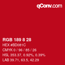 Color code: RGB 189 8 28 | qconv.com