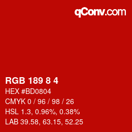 カラーコード: RGB 189 8 4 | qconv.com