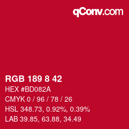 Color code: RGB 189 8 42 | qconv.com