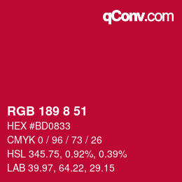Farbcode: RGB 189 8 51 | qconv.com