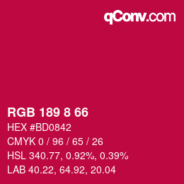 カラーコード: RGB 189 8 66 | qconv.com