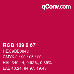 カラーコード: RGB 189 8 67 | qconv.com