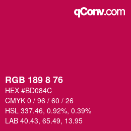Color code: RGB 189 8 76 | qconv.com