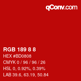 Farbcode: RGB 189 8 8 | qconv.com
