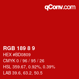 カラーコード: RGB 189 8 9 | qconv.com